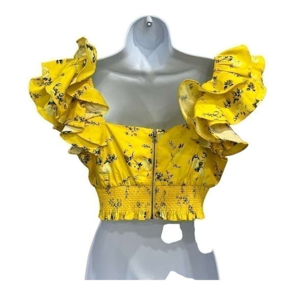 Alice + Olivia Yellow Floral Cropped Ruffle sleeve Top Sz M $350 - Picture 14 of 14